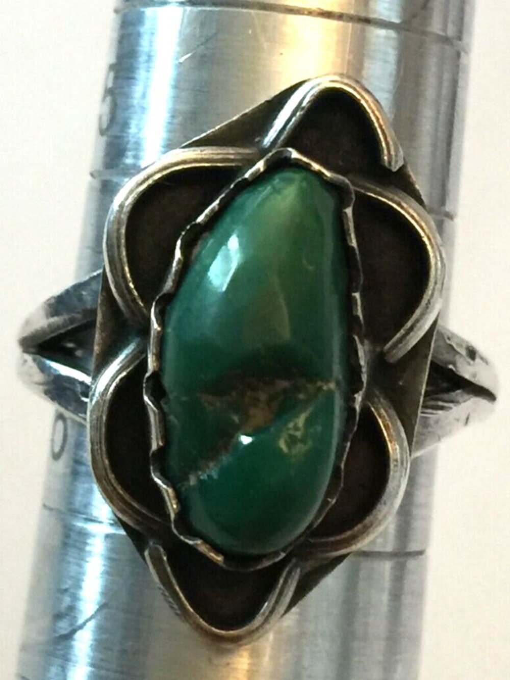 VINTAGE NAVAJO GREEN TURQUOISE STERLING SILVER HANDMADE RING SIZE 5.75 NATIVE
